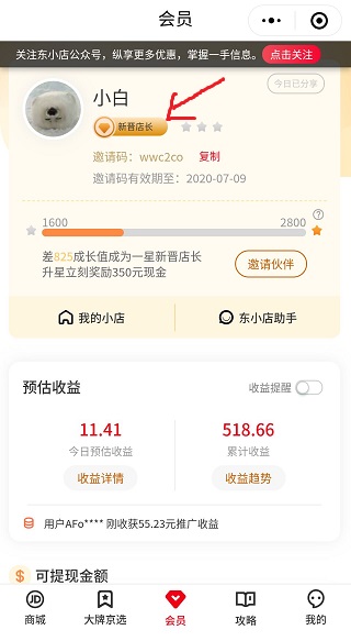 没想到东小店是我三个京东社交电商里最先升到高级的