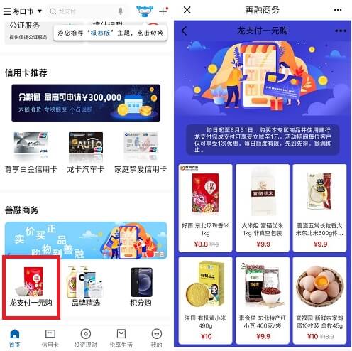 建行APP龙支付一元购，1元包邮大米鸡蛋纸巾等 福利线报 第1张